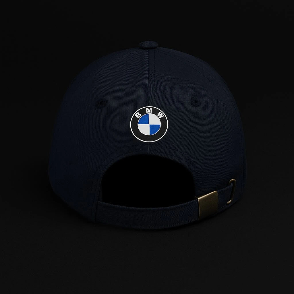 Black cap with BMW logo on a black background