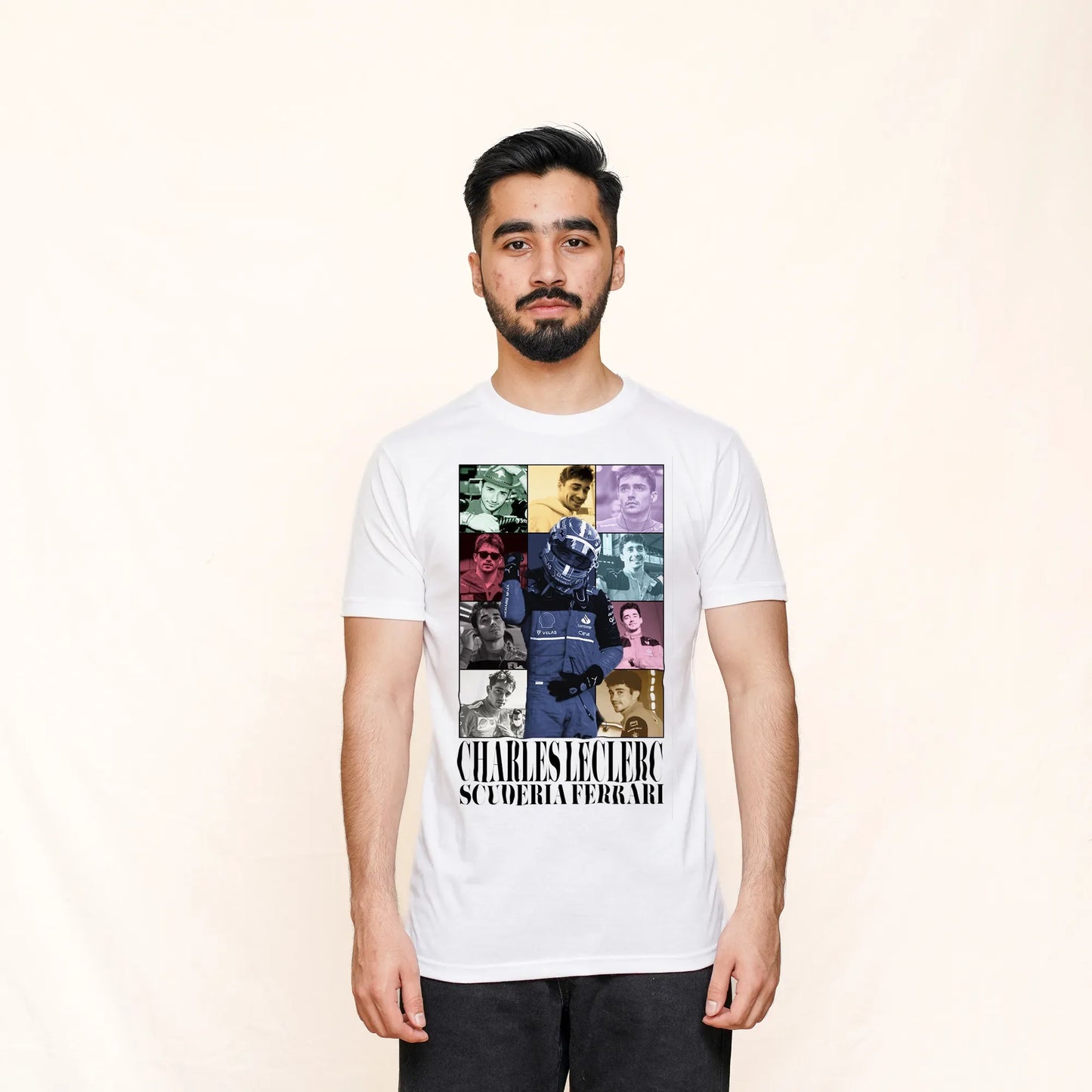 2024 Charles Leclerc Driver White T-shirt Front Design | Ferrari F1