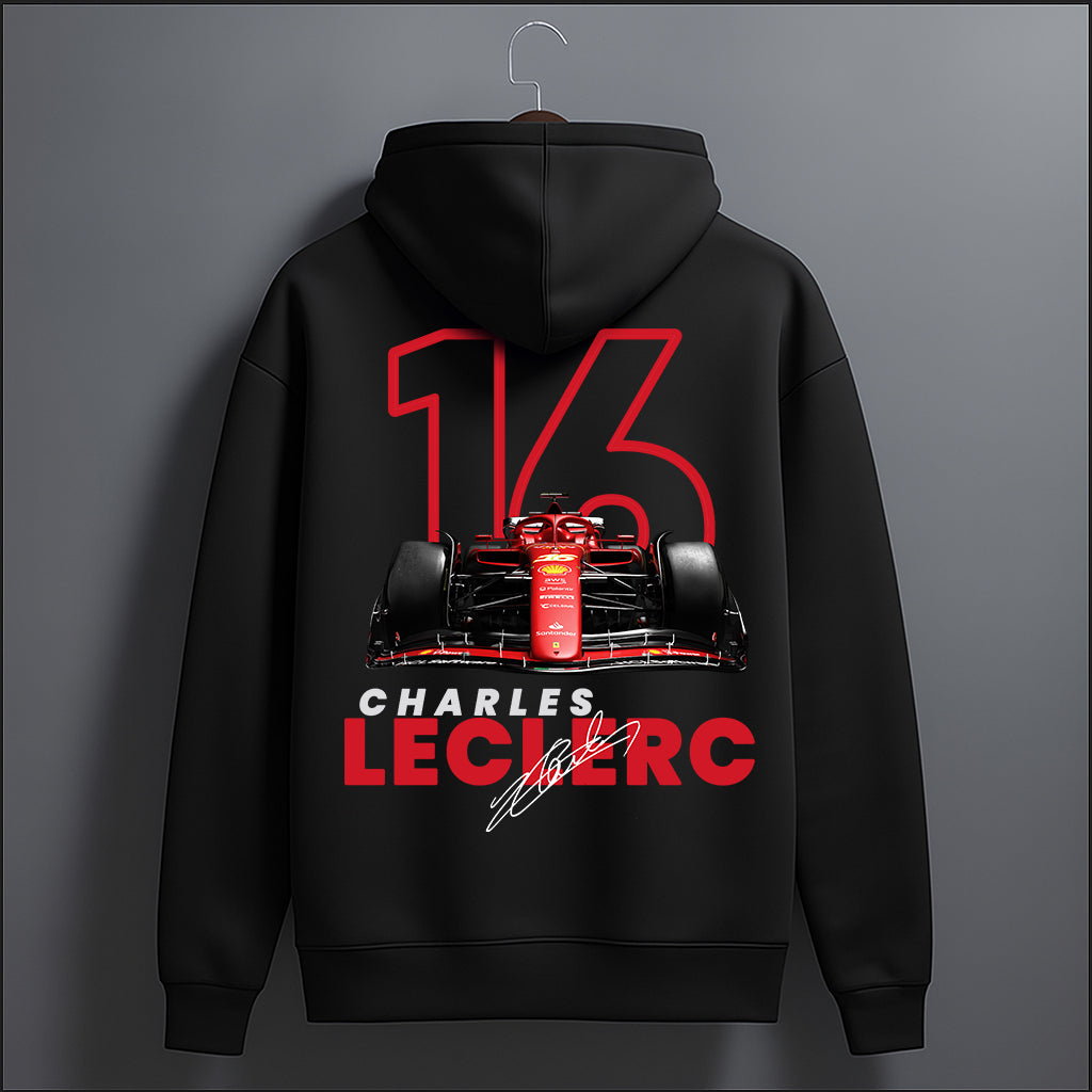 Charles Leclerc 16 Signature and racibg car Hoodie.
