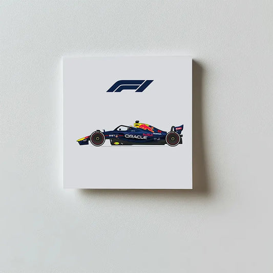 F1 car design on a white box with F1 logo