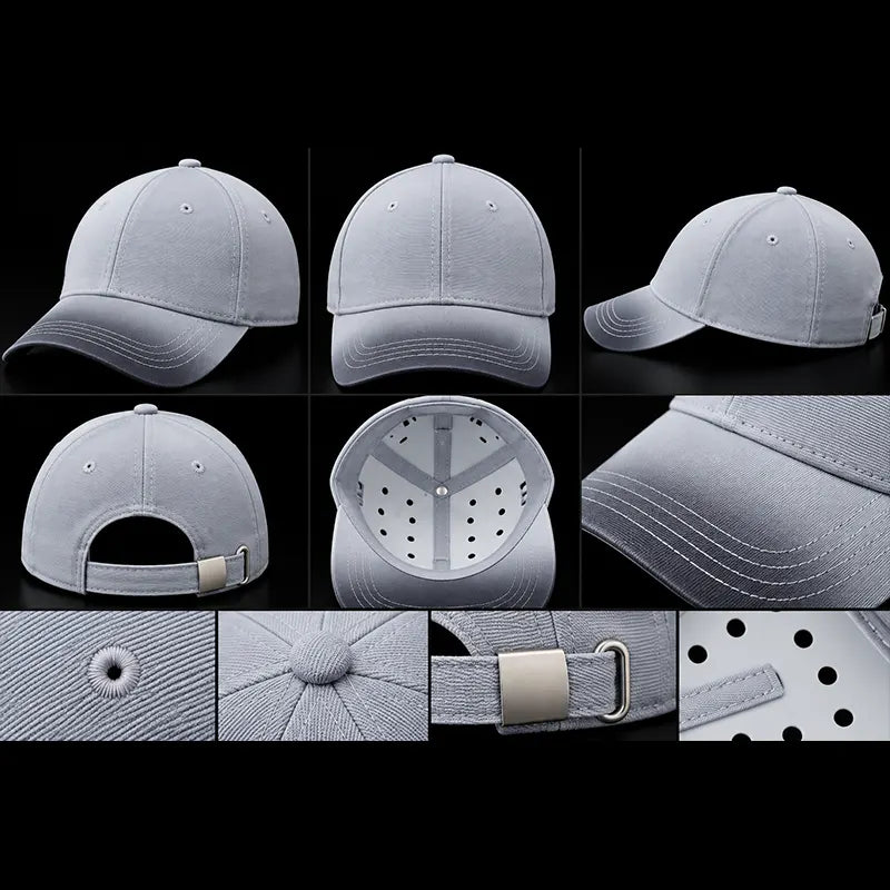 Grey cap front, side, back, inside and detail views, Loopzs Pakistan