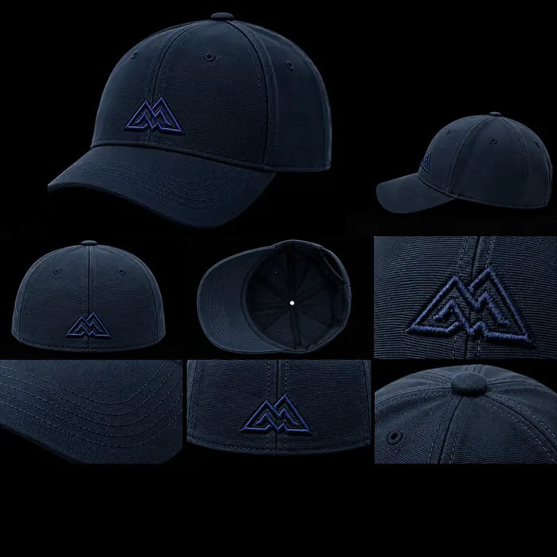 Navy blue logo cap front, side, back, inside and detail views, Loopzs Pakistan