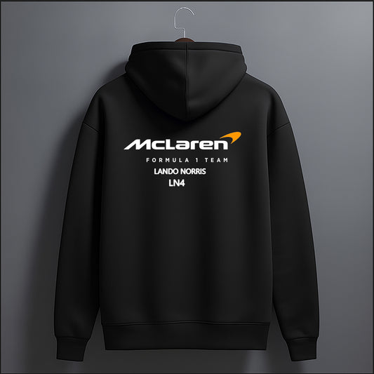 Black hoodie with McLaren Formula 1 Team branding on a gray background