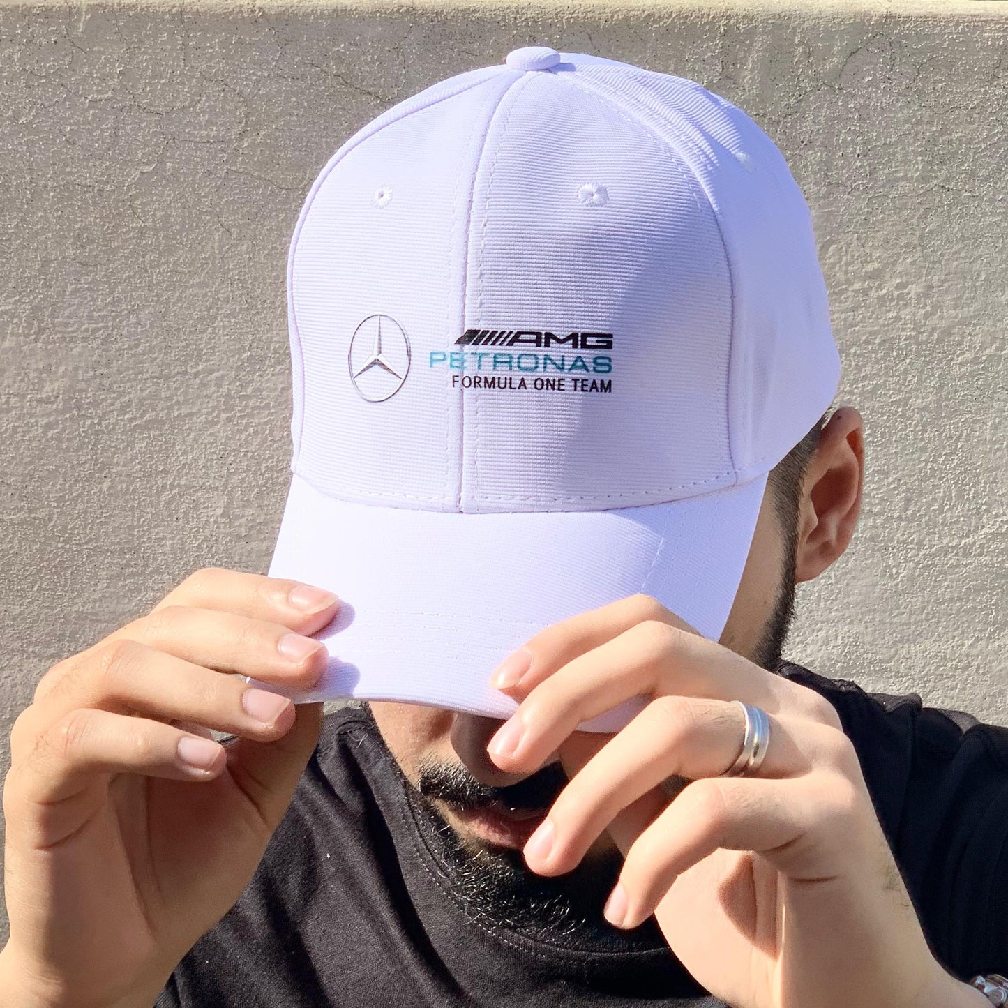mercedes market cap- Mercedes AMG Logo White Cap- Loopzs