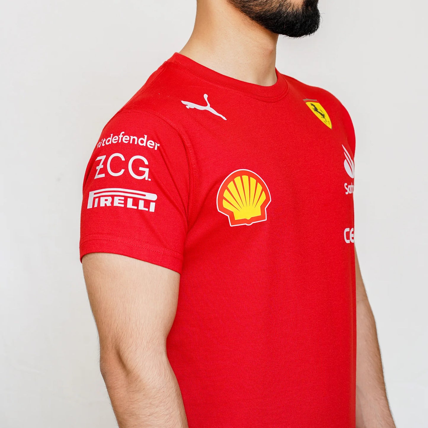 Scuderia Ferrari Sainz Red T shirt left sleeve with pouma and ZCG collabe
