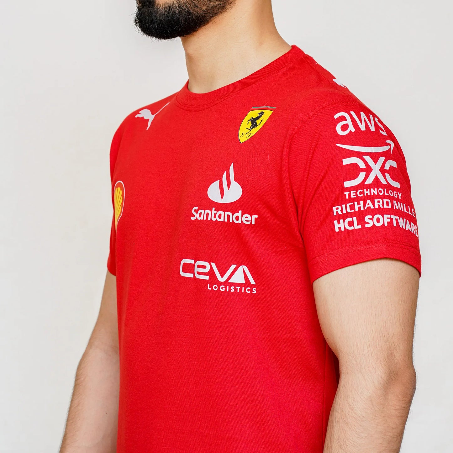 Scuderia Ferrari Sainz Red T shirt right sleevewith santander branding