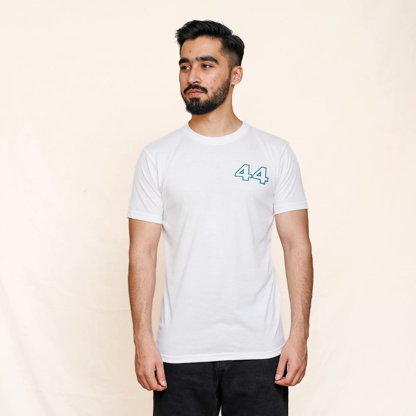 44 Lewis Hamilton pattern design in white tshirt