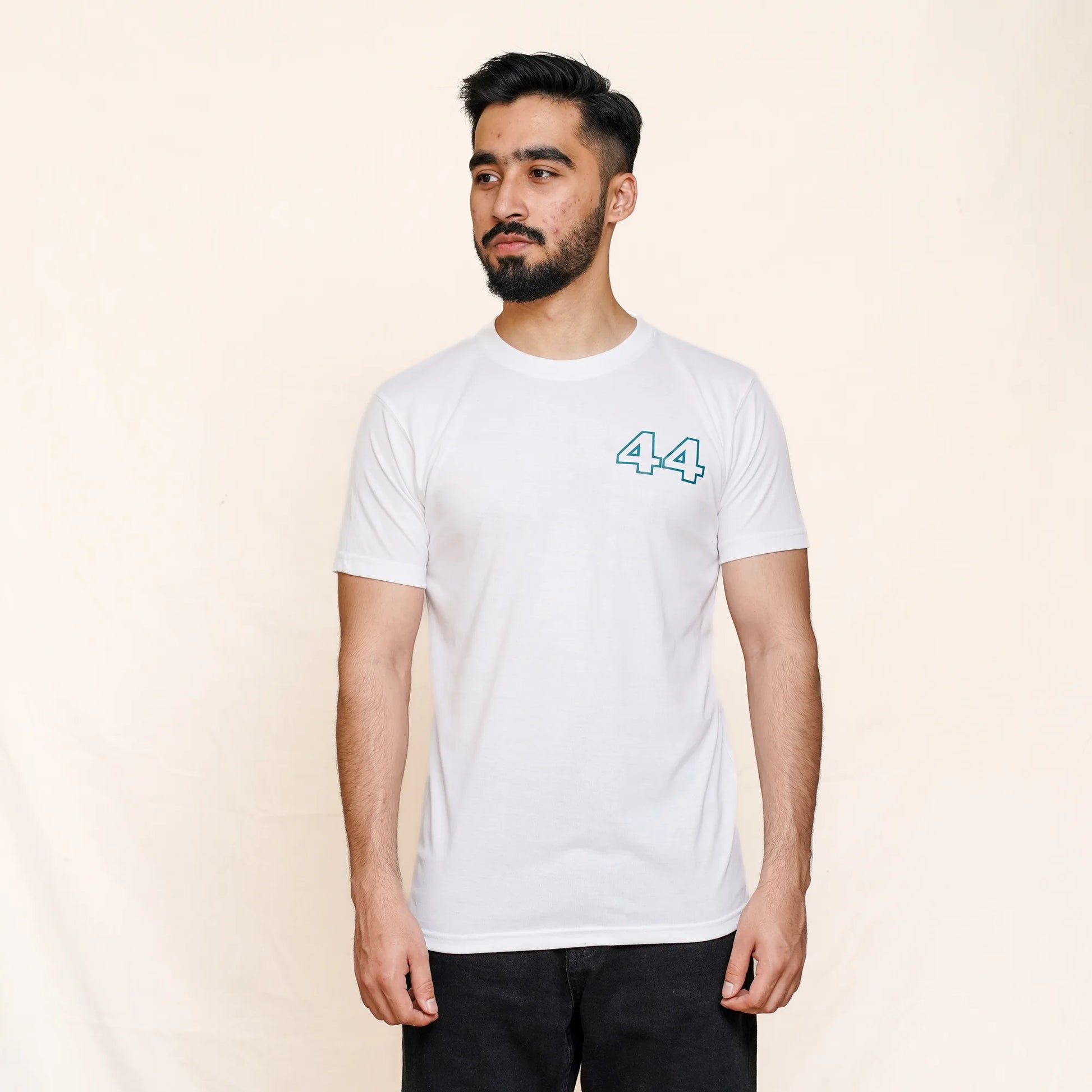 44 Lewis Hamilton pattern design in white tshirt