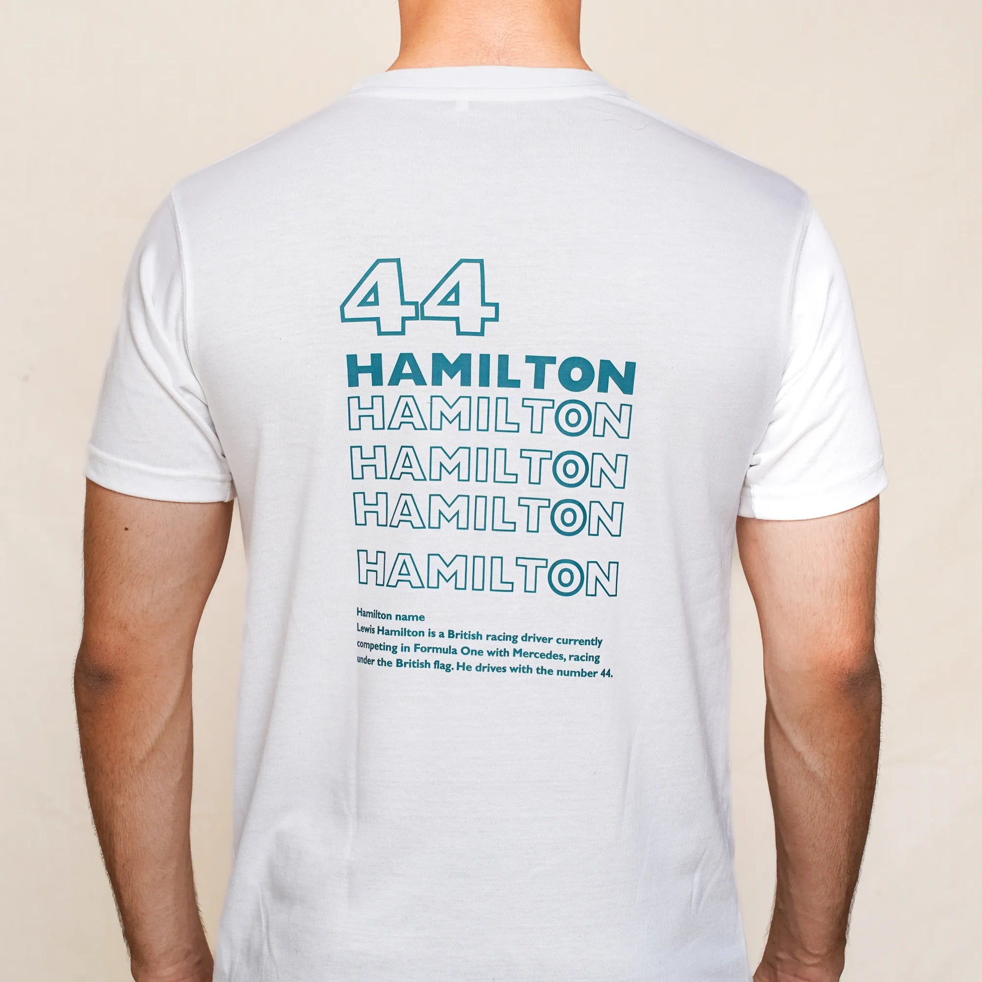 44 Lewis Hamilton pattern design in White tee