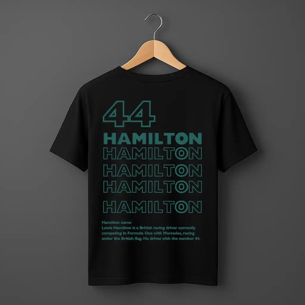 44 Lewis Hamilton pattern design in balck tee