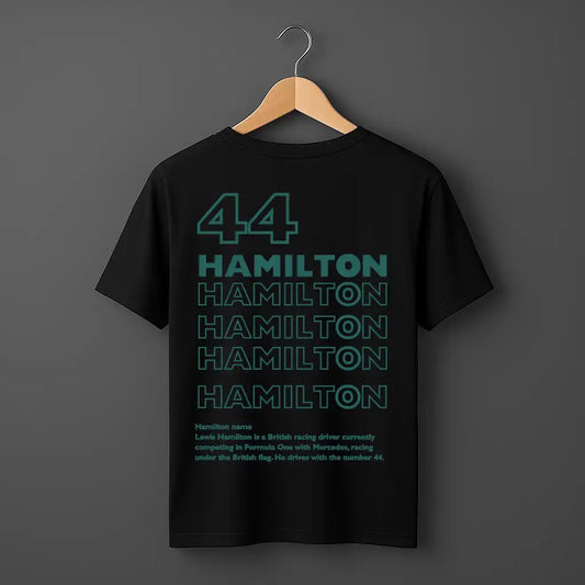 44 Lewis Hamilton pattern design in balck tee
