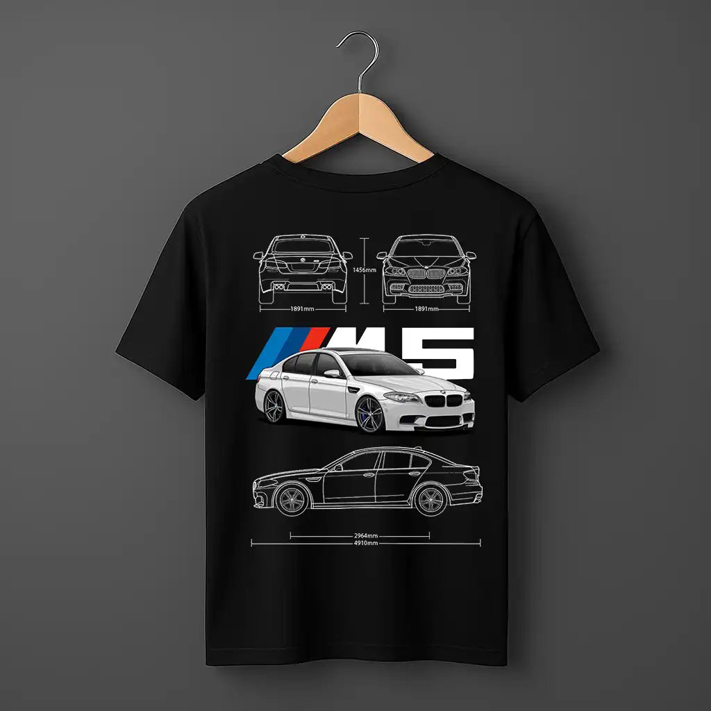 BMW M5 racing design on back of black t shirt