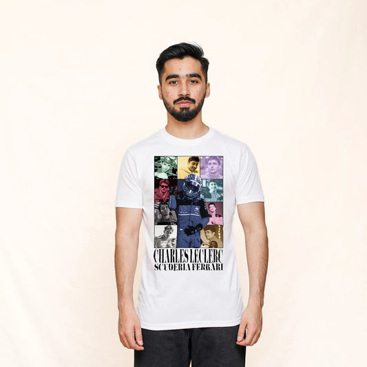 2024 Charles Leclerc Driver White T-shirt Front Design | Ferrari F1