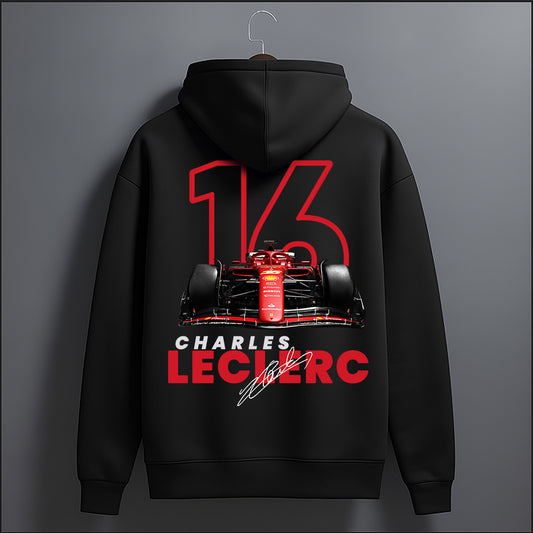 Charles Leclerc 16 Signature and racibg car Hoodie.