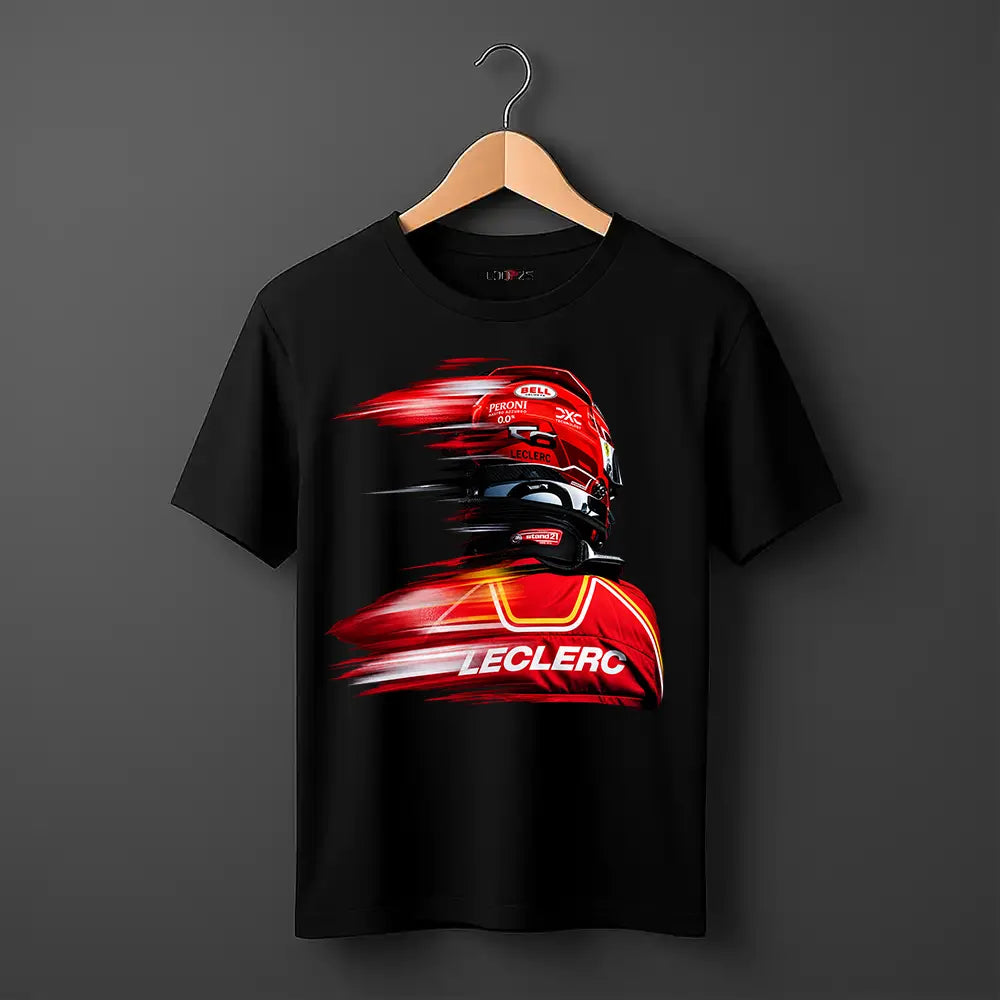 Charles Leclerc red halmet black tshirt