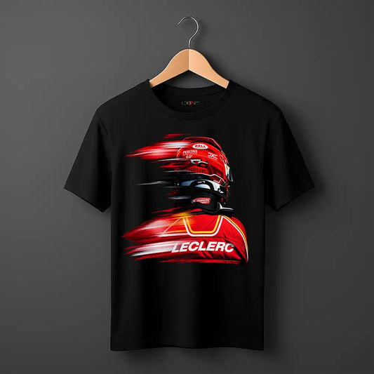 Charles Leclerc red halmet black tshirt