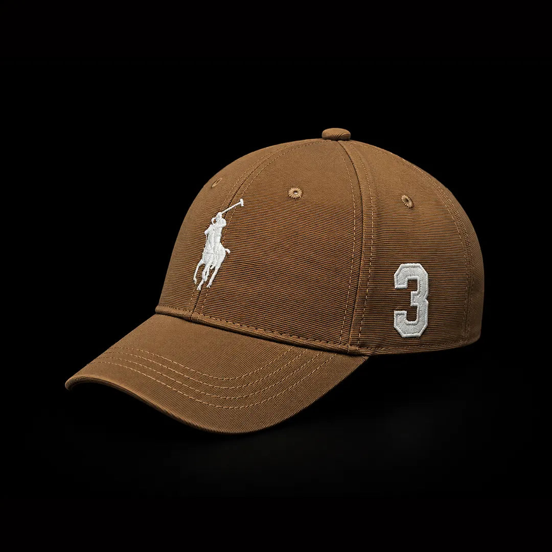 chocolate brown white embriodery front polo cap
