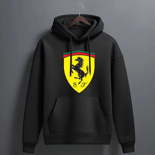 Ferrari Shield logo on black hoodie best fit for winters