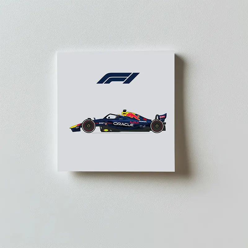 F1 car design on a white box with F1 logo