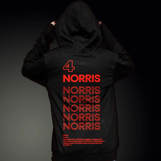 Lando Norris 4 Pattern Deisgn Black Hoodie in Front & back | Mclaren F1