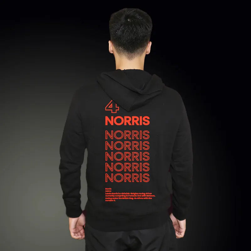 Lando Norris 4 Pattern Deisgn Black Hoodie in Front & back | Mclaren F1