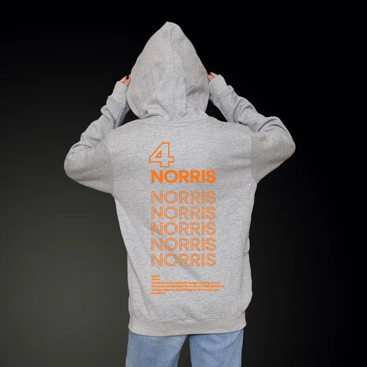 Lando Norris 4 Pattern Deisgn Gray Hoodie in Front & back | Mclaren F1