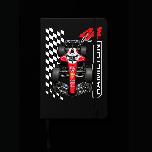 Lewis Hamilton racing Notebook with racing car on it 
