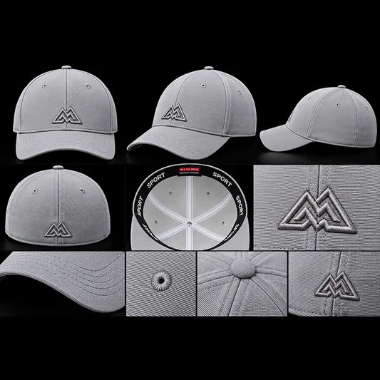 Grey logo cap front, side, back, inside and detail views, Loopzs Pakistan