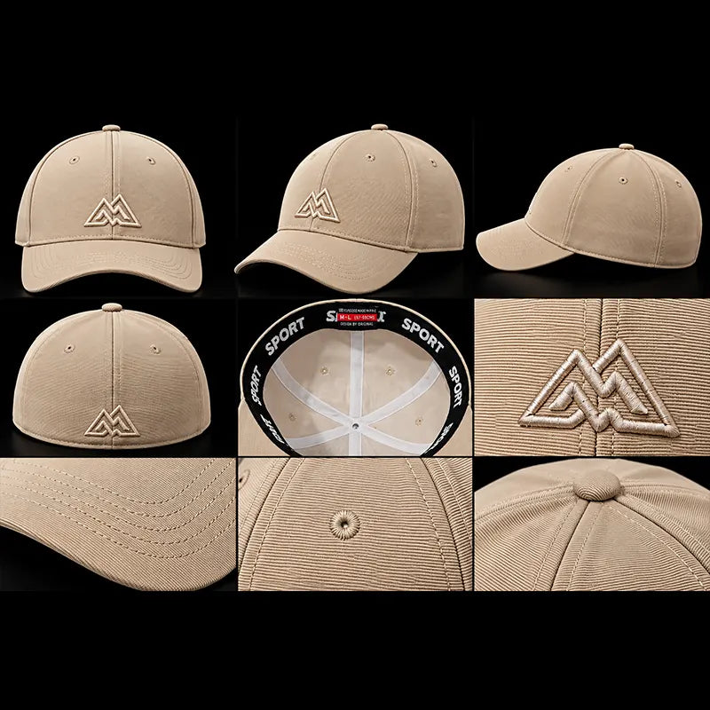 Beige logo cap front, side, back, inside and detail views, Loopzs Pakistan