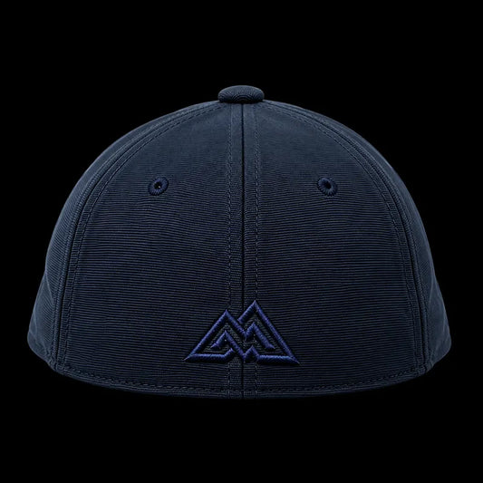 Back view of navy blue cap with embroidered mountain logo, Loopzs Pakistan
