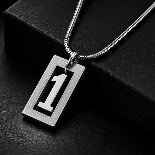 Silver number 1 frame racing pendant on a snake chain