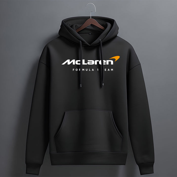 Black hoodie with McLN  Formula 1 Team logo on a gray background