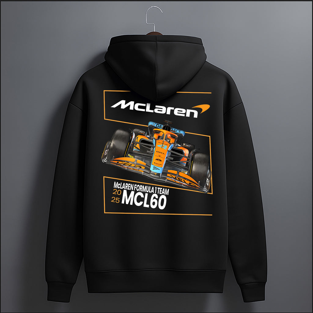 Mclaren MCL60 design with ar on the back of black hoodie