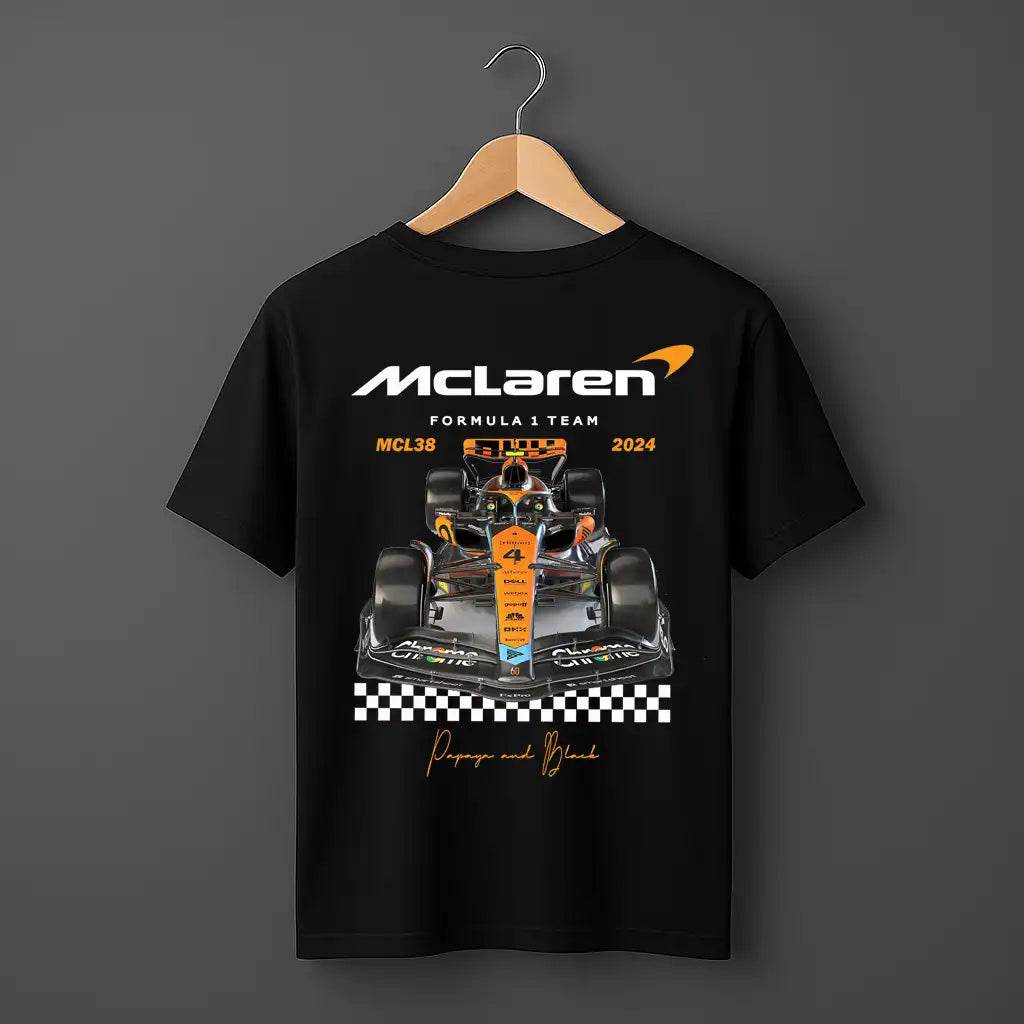 Mclaren Black tee with dtf print of racing car on the back