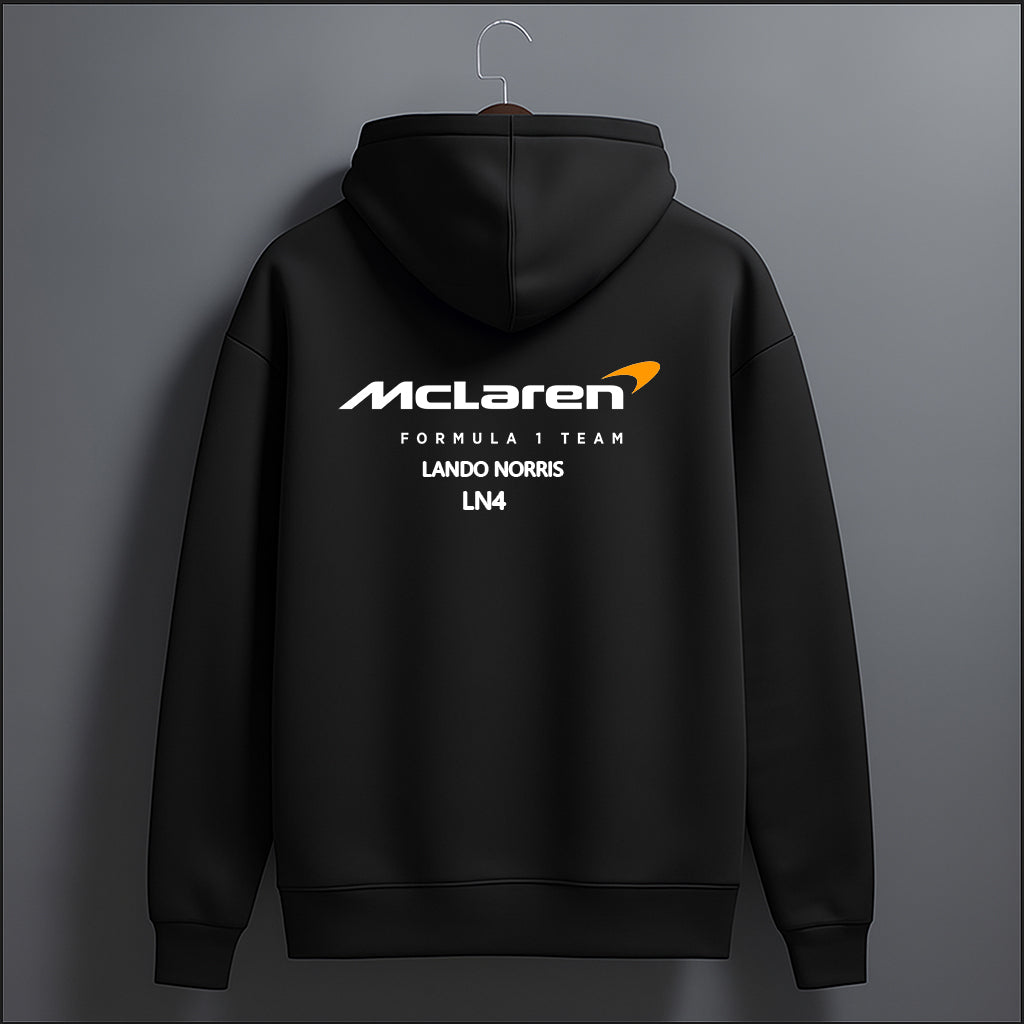 Black hoodie with McLaren Formula 1 Team branding on a gray background