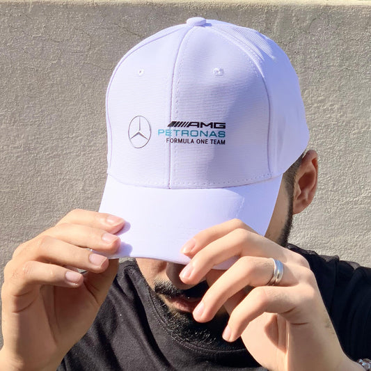 mercedes market cap- Mercedes AMG Logo White Cap- Loopzs