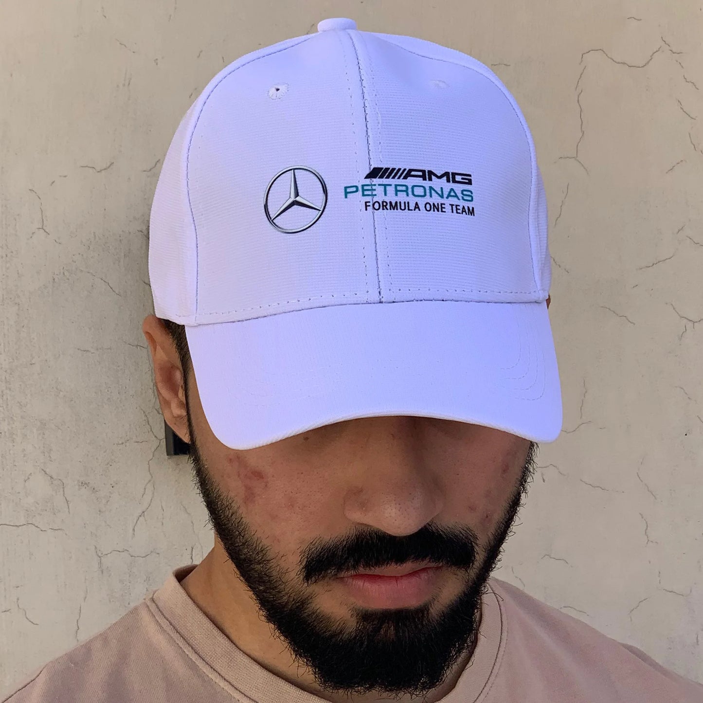 mercedes market cap- Mercedes AMG Logo White Cap- Loopzs
