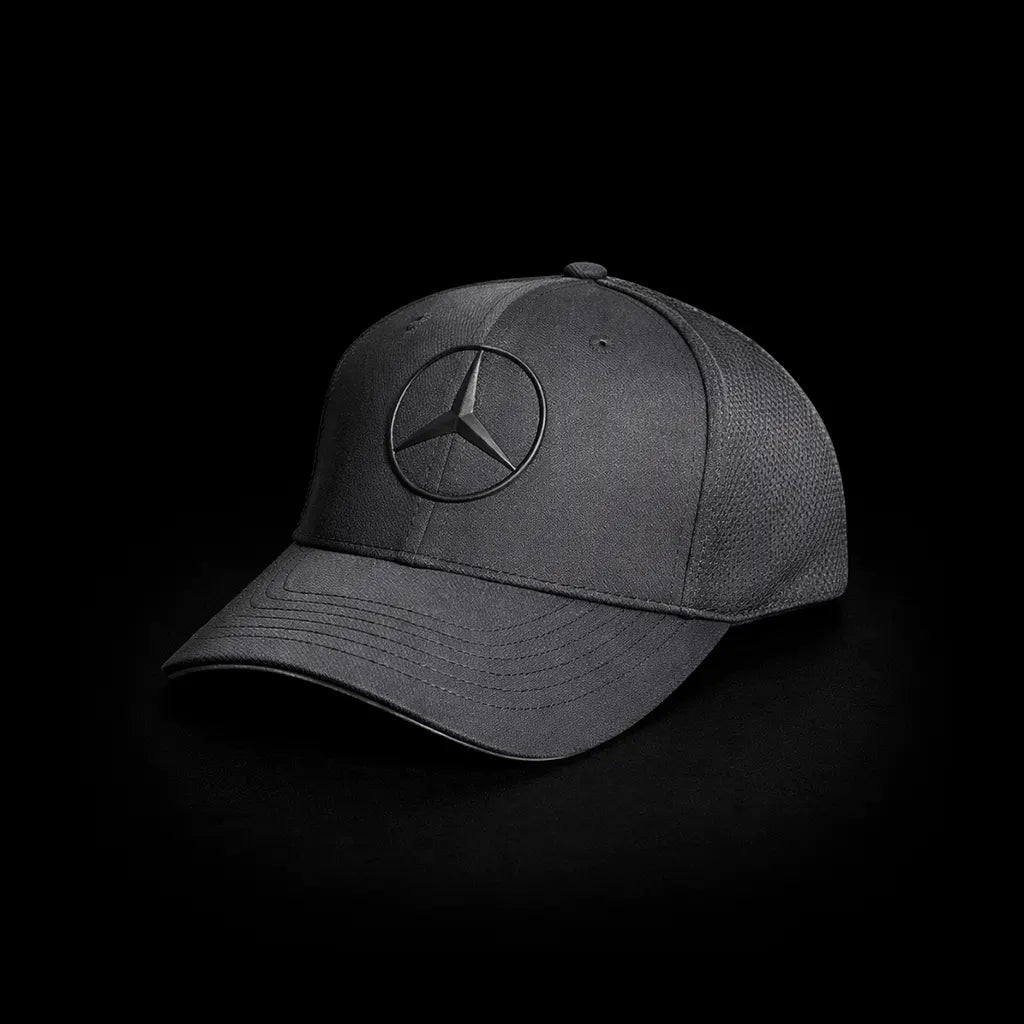 Gray cap with Racing Collection-Benz logo on a black background