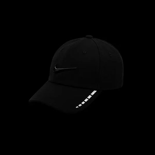 Black cap with a logo on a black background
