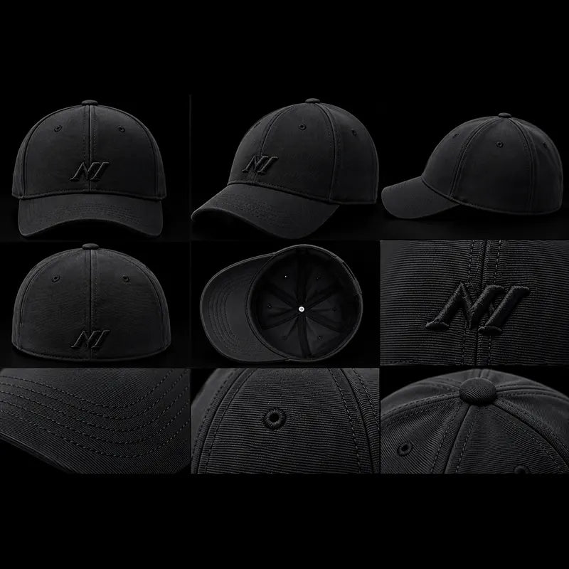 All black baseball cap with embroidered logo, Loopzs Pakistan