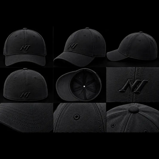All black baseball cap with embroidered logo, Loopzs Pakistan