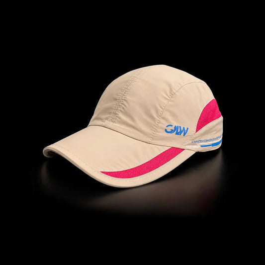 Pink-beig sports cap with white mesh side panels and a curved brim.