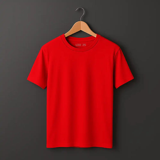 Plain red  T-shirt for men – soft cotton crew neck casual tee.