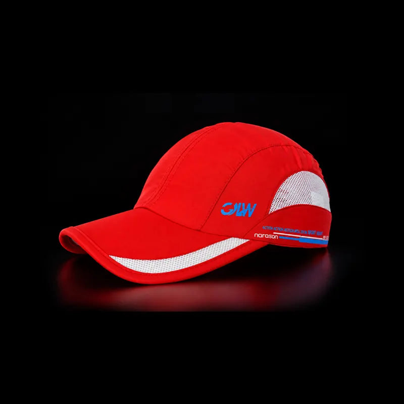 Red Grey sports cap with white mesh side panels and a curved brim.
