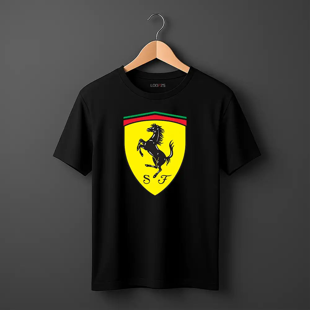 Scuderia Ferrari Logo black elegant design on front
