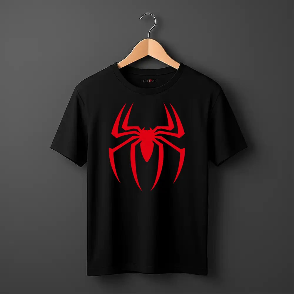 Embrace a fashion-forward look with this oversized t-shirt showcasing a spider skillfully swinging through a web. Ideal for aficionados of superheroes .