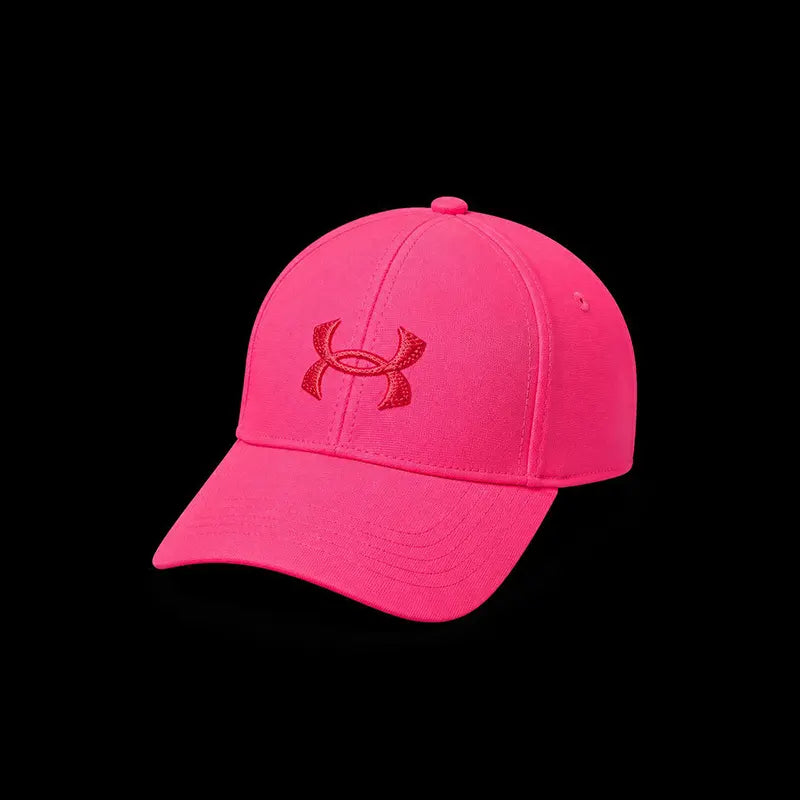 Pink cap with a logo on a black background