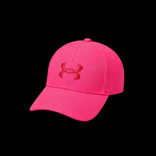 Pink cap with a logo on a black background