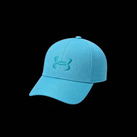 Blue cap with a logo on a black background