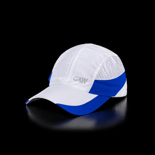 White Blue sports cap with white mesh side panels and a curved brim.